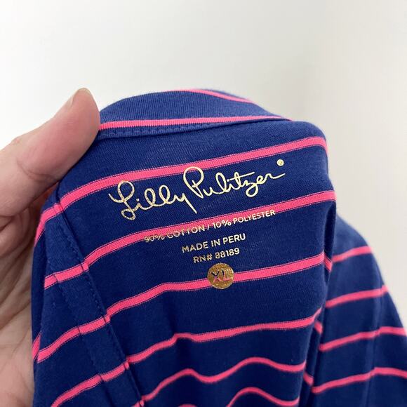 [Lilly Pulitzer] Blue Pink Merritt Palm Striped Embellished Mini Dress Size XL - Picture 11 of 11